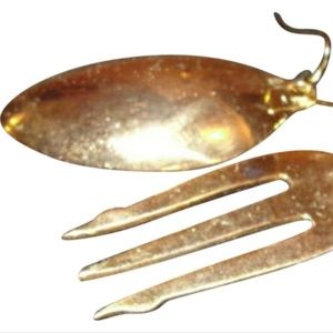 Gold 14 Kt Vermeil Over Brass Olive Fork and Sugar